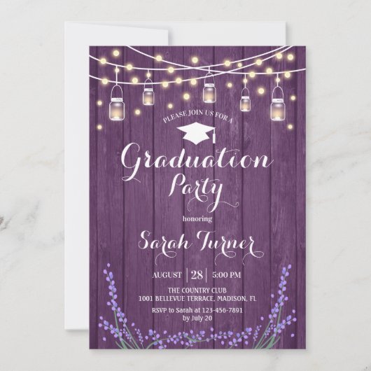 Invitation Graduation Party - Lavender Rustic Purple Wood (Devant)