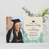 Invitation Graduation Party Mint Succulents Floral Photo (Debout devant)