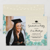 Invitation Graduation Party Mint Succulents Floral Photo (Devant / Derrière)