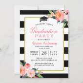 Invitation Graduation Party Moderne Floral Black Stripes (Devant)