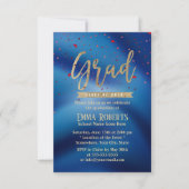 Invitation Graduation Party moderne Gold Script Marine Blue (Devant)
