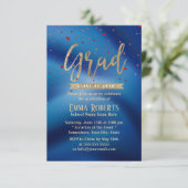 Invitation Graduation Party moderne Gold Script Marine Blue (Debout devant)