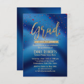 Invitation Graduation Party moderne Gold Script Marine Blue (Devant / Derrière)