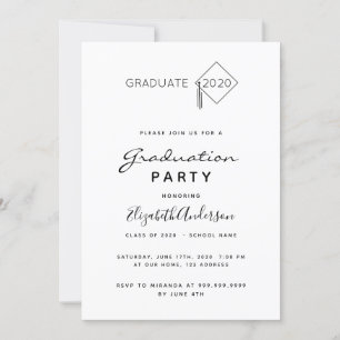 Invitation Graduation party noir blanc casquette dessus 2025