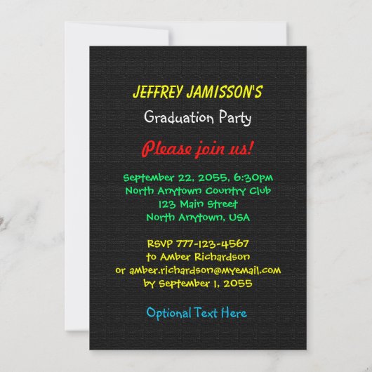 Invitation Graduation Party, Nom, Faux Black Burlap (Dos)