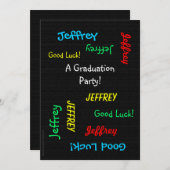 Invitation Graduation Party, Nom, Faux Black Burlap (Devant / Derrière)