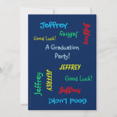 Invitation Graduation Party, Nom personnalisé, Bleu (Devant)