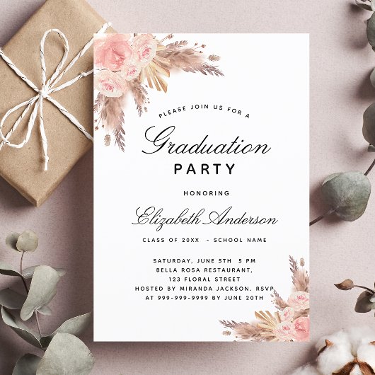 Invitation Graduation party pampas herbe rose or blush 2023