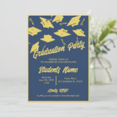 Invitation Graduation Party Photo Blue et Gold Mortarboards (Debout devant)