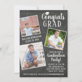 Invitation Graduation Party Photo Collage Chalkboard Stripes (Devant)