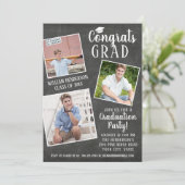 Invitation Graduation Party Photo Collage Chalkboard Stripes (Debout devant)