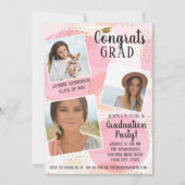 Invitation Graduation Party Photo Collage Pink Push Gold Dot (Devant)