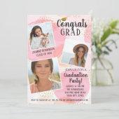 Invitation Graduation Party Photo Collage Pink Push Gold Dot (Debout devant)