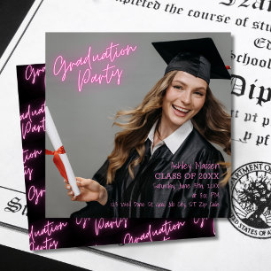 Invitation Graduation Party Pink Neon Moderne