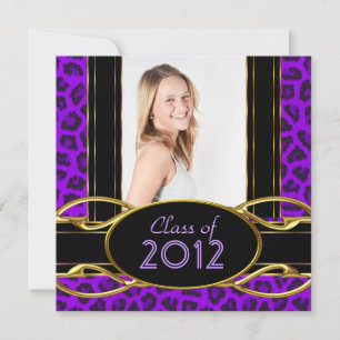 Invitation Graduation Party Purple Leopard Gold Girl