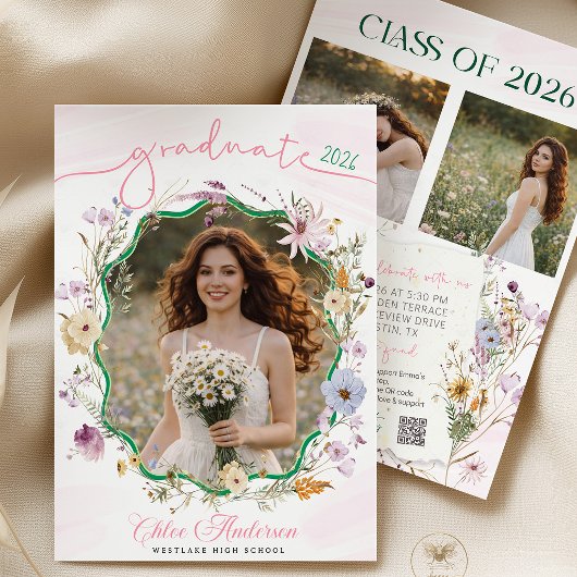 Invitation Graduation party QR Code Wildflower