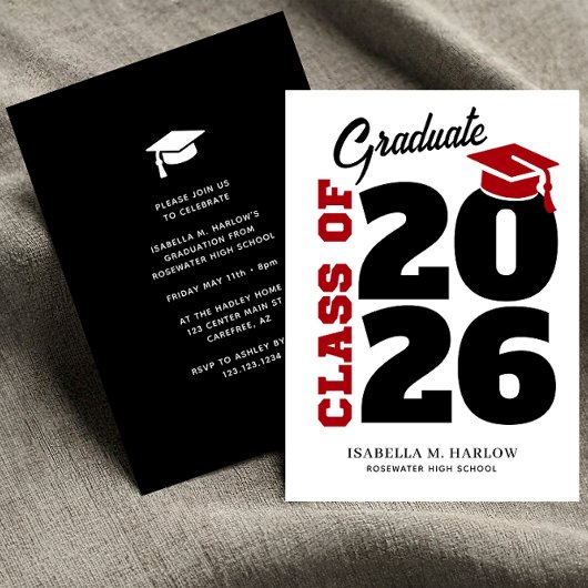 Invitation Graduation Party Red Black