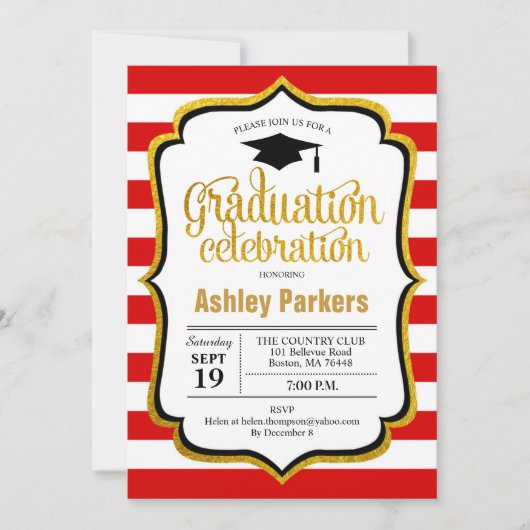 Invitation Graduation Party - Red Gold Black White (Devant)