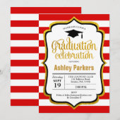Invitation Graduation Party - Red Gold Black White (Devant / Derrière)