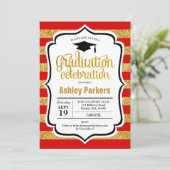 Invitation Graduation Party - Red Gold Stripes (Debout devant)