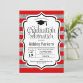 Invitation Graduation Party - Red Silver Stripes (Debout devant)
