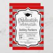 Invitation Graduation Party - Red Silver Stripes (Devant / Derrière)