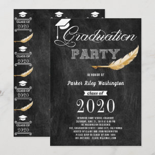 Invitation Graduation Party Retro Chalkboard noir blanc or