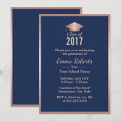 Invitation Graduation Party Rose moderne Gold & Navy Blue (Devant / Derrière)