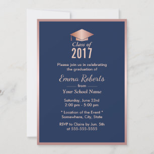 Invitation Graduation Party Rose moderne Gold & Navy Blue