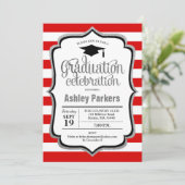 Invitation Graduation Party - Rouge Argent Noir Blanc (Debout devant)