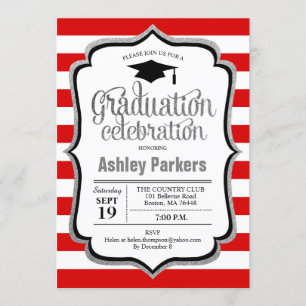 Invitation Graduation Party - Rouge Argent Noir Blanc