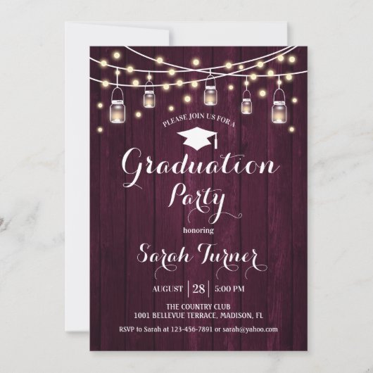 Invitation Graduation Party - Rustic Burgundy Wood (Devant)