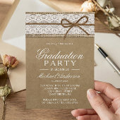 Invitation Graduation Party Rustic Burlap String Bow Lace