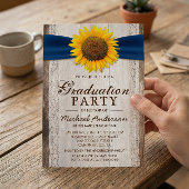 Invitation Graduation Party Rustic Grange Wood Sunflower Ribb