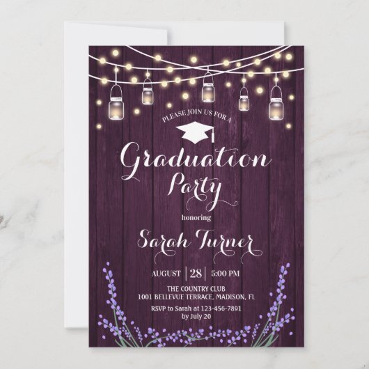 Invitation Graduation Party - Rustic Purple Lavender (Devant)