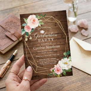 Invitation Graduation Party Rustique Géométrique Blush Floral