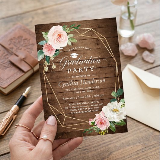 Invitation Graduation Party Rustique Géométrique Blush Floral