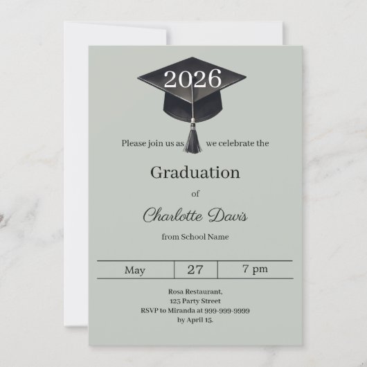 Invitation Graduation party sage green class of 2026 (Devant)