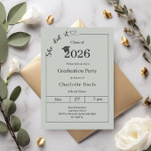 Invitation Graduation party sage green She did it