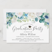 Invitation Graduation Party Sage Vert Bleu Blanc Floral (Devant)