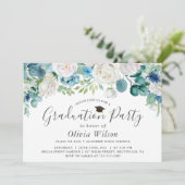Invitation Graduation Party Sage Vert Bleu Blanc Floral (Debout devant)