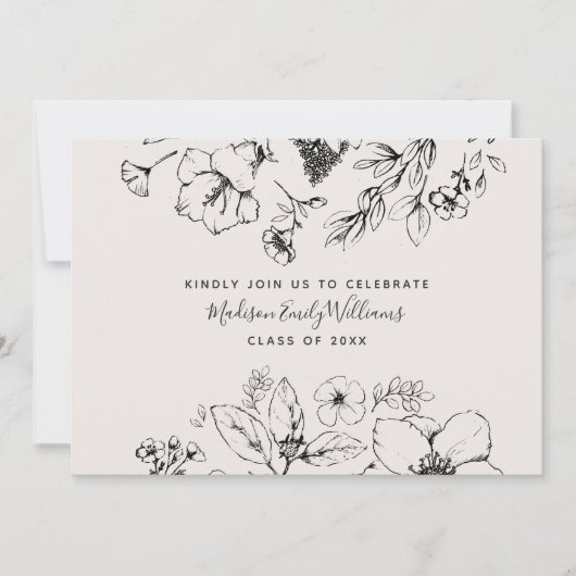 Invitation Graduation Party Script Blush Botanical Floral (Devant)