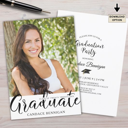 Invitation Graduation Party Script Graduate Photo noir blanc