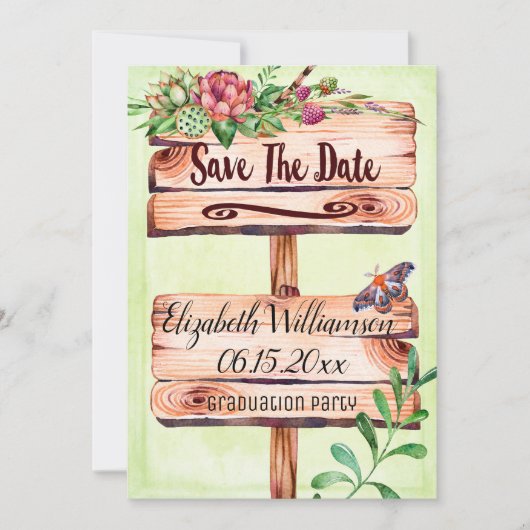 Invitation Graduation Party Signe rustique Enregistrer La Dat (Devant)