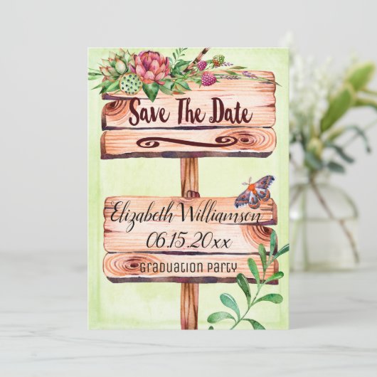 Invitation Graduation Party Signe rustique Enregistrer La Dat (Debout devant)