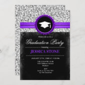 Invitation Graduation Party - Silver Black Purple (Devant / Derrière)