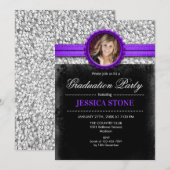 Invitation Graduation Party - Silver Black Purple - Photo (Devant / Derrière)