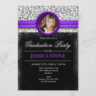 Invitation Graduation Party - Silver Black Purple - Photo