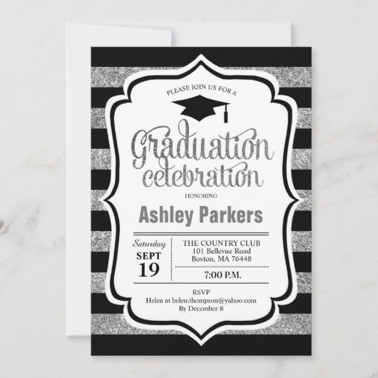 Invitation Graduation Party - Silver Black Stripes (Devant)