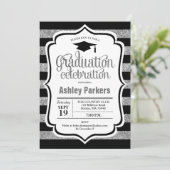 Invitation Graduation Party - Silver Black Stripes (Debout devant)